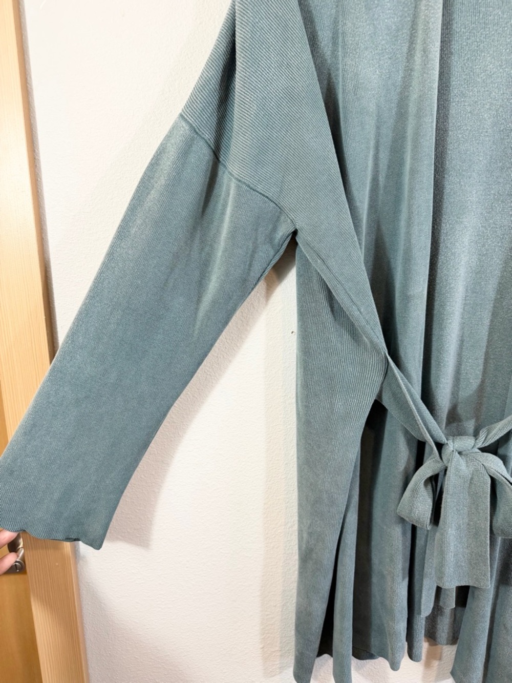 Eileen Fisher Belted Longline Cardigan Wrap XL Teal Blue Minimalist Casual - Picture 4 of 10